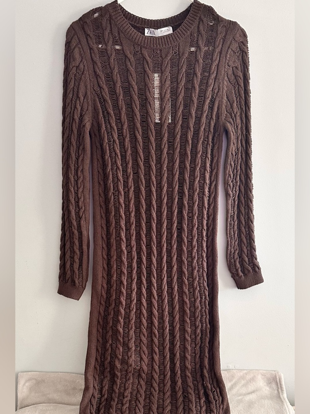 Zara Chocolate Brown Cable Knit Long Sleeve Dress